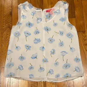 Blue Floral Sleeveless White Blouse